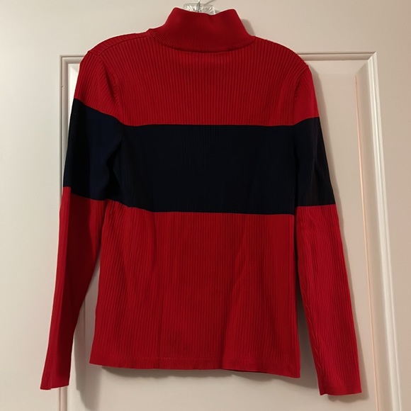 LAUREN ACTIVE-RALPH LAUREN Red-Navy Striped Long Sleeve Half-Zip Sweater Sz L - Picture 3 of 4